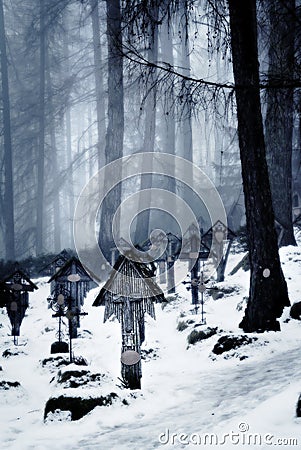 Grave markers forest cemetery Stock Photo