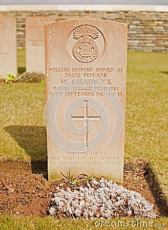 Grave of Private William Hesford Editorial Stock Photo