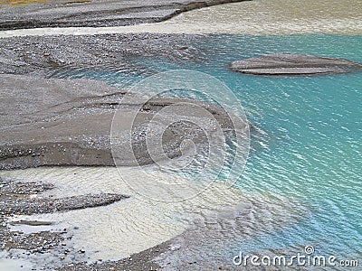 Glacial stream landscape detail, blue water at gravel bank Stock Photo