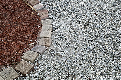 Gravel brick and mulch background Stock Photo