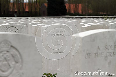 The graves of soldiers from the First World War at Tyne Cot cemetery, near Ypres, Belgium Editorial Stock Photo