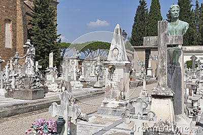 Graves and tombs of old cemetery delle Porte Sante in Florence, Editorial Stock Photo