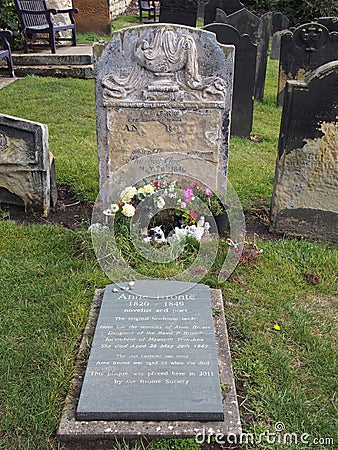 The gravestone of anne bronte English poet and author in saint annes churchyard Scarborough Editorial Stock Photo