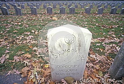 Gravestone in Confederate Cemetery, Rock Island, Illinois Editorial Stock Photo