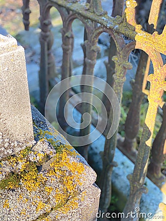 Gravestone Detail Iron and Stone Stock Photo