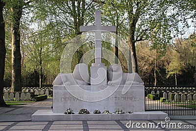 Gravestone on the field of honour in on the grebberberg where a lot of dutch soldiers fall in 1940 at the start of world war 2 in Editorial Stock Photo