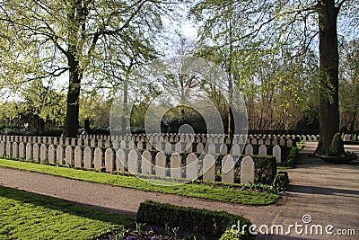 Gravestone on the field of honour in on the grebberberg where a lot of dutch soldiers fall in 1940 at the start of world war 2 in Editorial Stock Photo