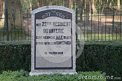 Gravestone on the field of honour in on the grebberberg where a lot of dutch soldiers fall in 1940 at the start of world war 2 in Editorial Stock Photo