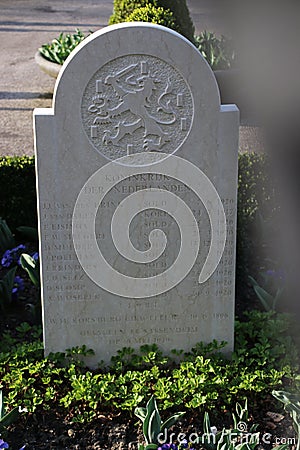 Gravestone on the field of honour in on the grebberberg where a lot of dutch soldiers fall in 1940 at the start of world war 2 in Editorial Stock Photo