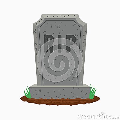 Gravestone with grass on ground. Old tombstone on grave with text RIP. Vector. Vector Illustration