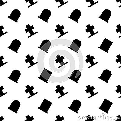 Gravestone and grave cross seamless pattern for design. Vector Illustration