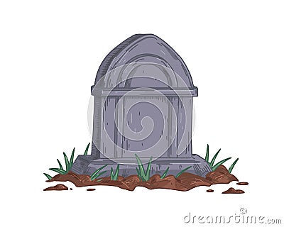 Gravestone of unmarked vintage grave. Medieval tombstone of old granite tomb. Realistic hand-drawn secular non-religious Vector Illustration