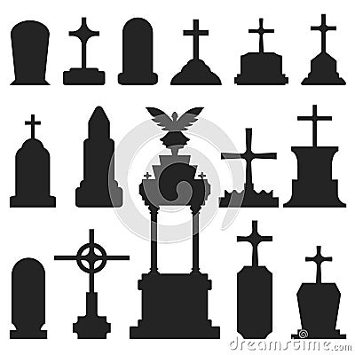 gravestones object illustration models. Collection of resting places of the dead, Ancient tombs. Vector Illustration