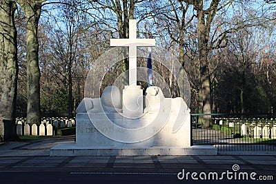 Gravestones and statues on the military field of honour at the Grebberberg in the Netherlands, where lof of solders felt in 5 days Editorial Stock Photo