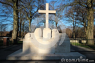 Gravestones and statues on the military field of honour at the Grebberberg in the Netherlands, where lof of solders felt in 5 days Editorial Stock Photo