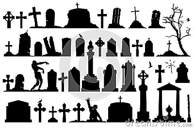 Gravestones and tombstones set Vector Illustration