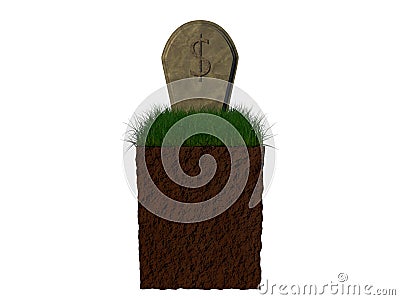 Graveyard with dollar sign izolated in white background Stock Photo