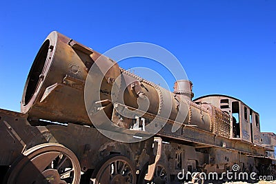 Graveyard of rusty old trains in Uyuni, Bolivia Stock Photo