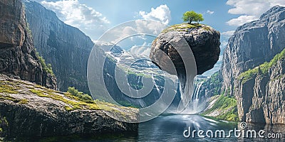 Gravity-Defying Landscape Where Massive Structures Float for Futuristic Design, Landscape Architecture, and Sci-Fi Exploration Stock Photo