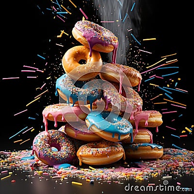 Gravity-Defying Whimsical Donuts Stock Photo