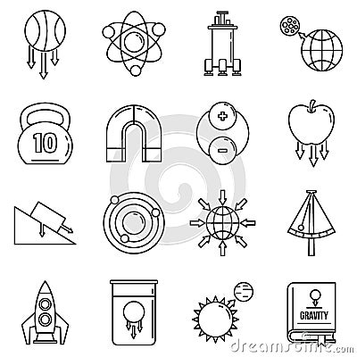 Gravity force icons set, outline style Vector Illustration