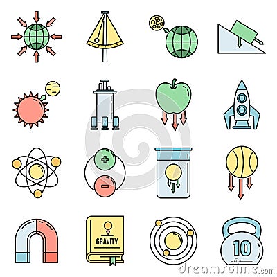 Gravity force icons set vector color Vector Illustration