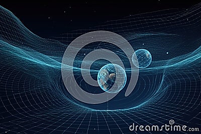 Gravity planet earth, gravitational waves concept. Physical and technology background. Design with gravity grid and Stock Photo