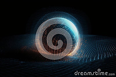 Gravity planet earth, gravitational waves concept. Physical and technology background. Design with gravity grid and Stock Photo