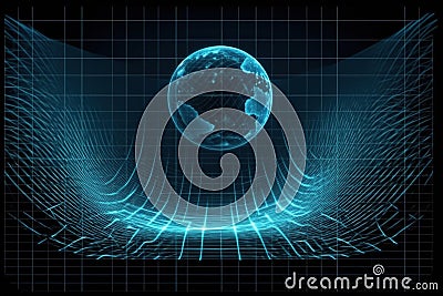 Gravity planet earth, gravitational waves concept. Physical and technology background. Design with gravity grid and Stock Photo