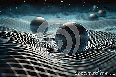 Gravity planet earth, gravitational waves concept. Physical and technology background. Design with gravity grid and Stock Photo