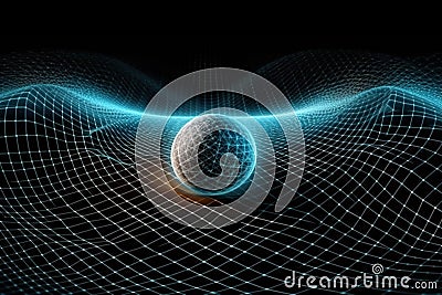 Gravity planet earth, gravitational waves concept. Physical and technology background. Design with gravity grid and Stock Photo