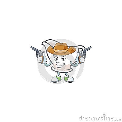 Gravy boat cartoon character with mascot cowboy. Vector Illustration