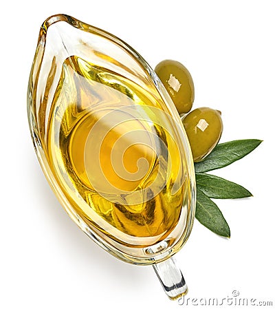 Gravy boat of extra virgin olive oil Stock Photo