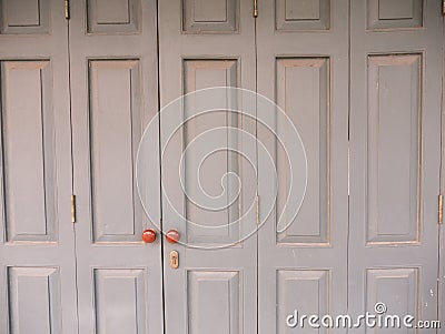 Gray Ancient Hinge Wooden Door Stock Photo