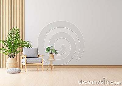 Gray armchair in white living room with free space for mockup 3D rendering Stock Photo