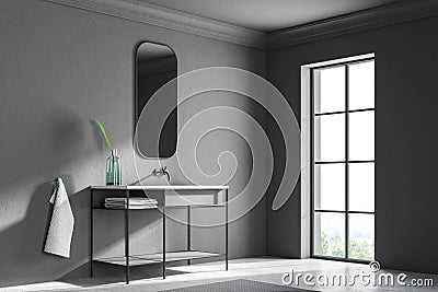 White sink in a gray bathroom corner Stock Photo