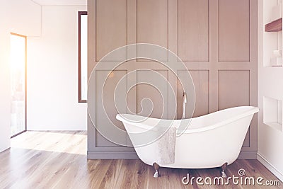 Gray bathroom, white tub, toned Stock Photo