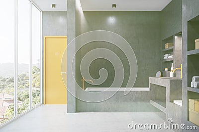 Gray bathroom with a window toned Stock Photo