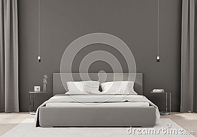 Gray bedroom in a minimalist style Cartoon Illustration