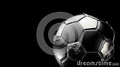 Gray and black soccer silver ball isolated on black background. Football 3d render illlustration Stock Photo