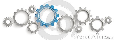 Gray Blue Gears White Background Header Vector Illustration