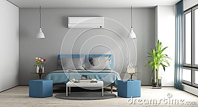 Gray and blue master bedroom Stock Photo