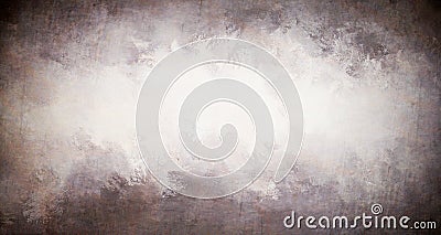 Gray brown splashed background with white center and grunge textured darker border Stock Photo