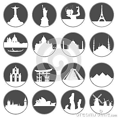 Gray button famous places Vector Illustration