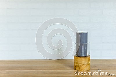 Gray candle in the candel holder 02 Stock Photo