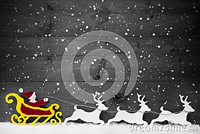 Gray Card With Santa Claus Sled, Reindeer, Snowflake, Copy Space Stock Photo