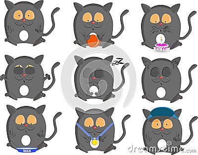 gray cat in different poses this is pack kitten Vector Illustration