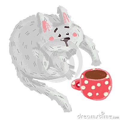 Gray cat drinking tea Stock Photo