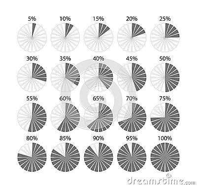 Gray circle section graph. Round chart. Circular structure divided into segments. Piechart with pieces and slices Vector Illustration