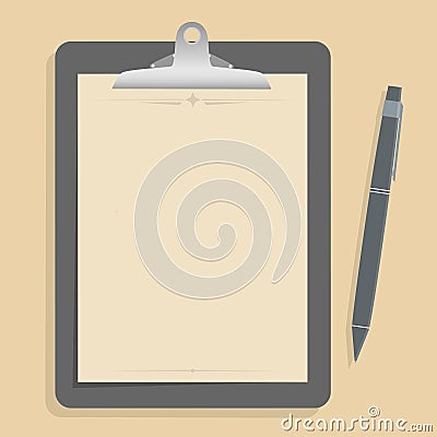 Gray clipboard with blank brown paper. Vector Illustration